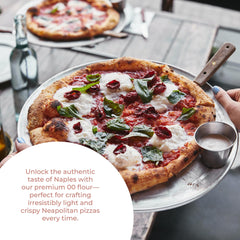 Antimo Caputo pizza horneada con masa estirada, buen crujiente y borde leve