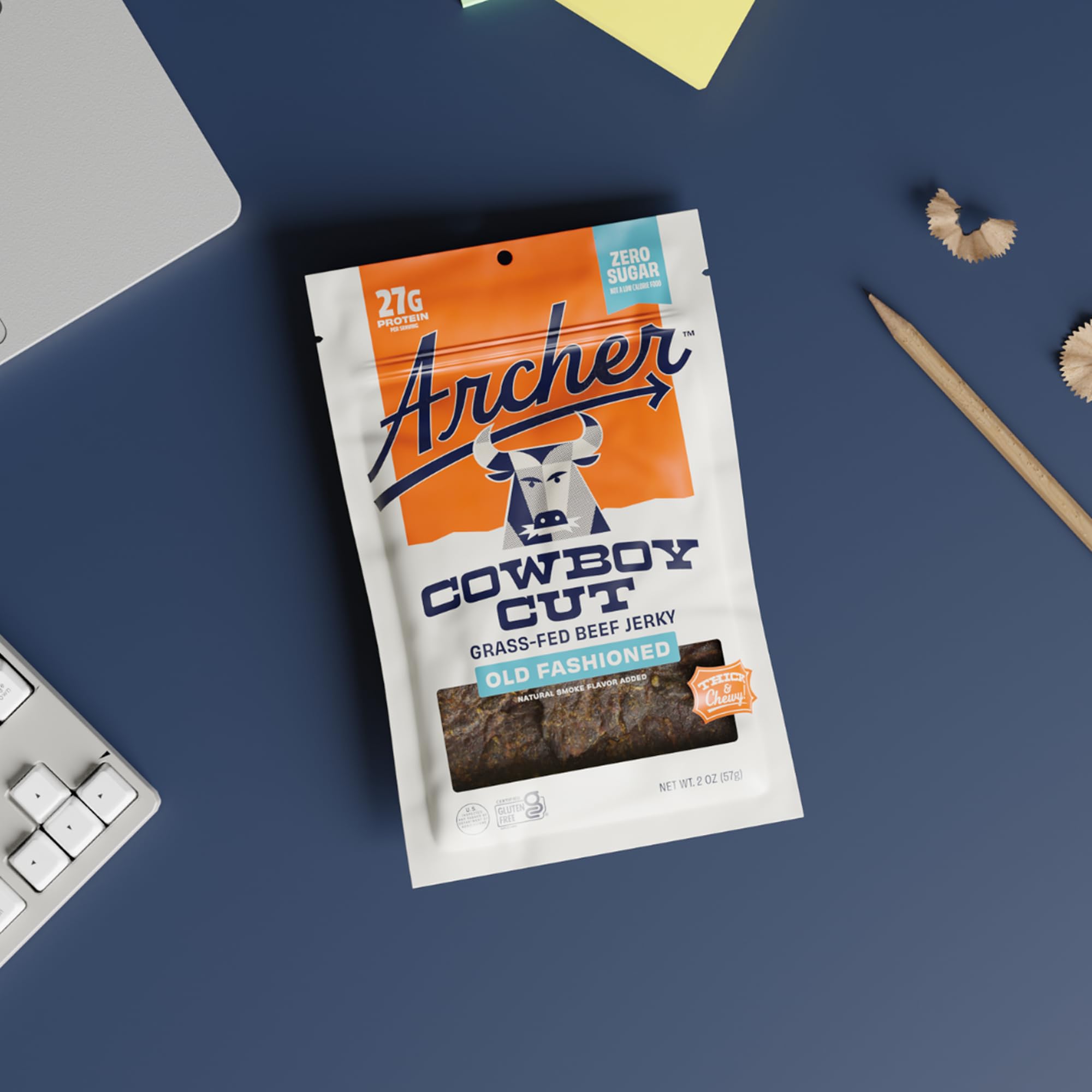 Archer jerky etiqueta nutricional con 12 g proteína y 0 g azúcar