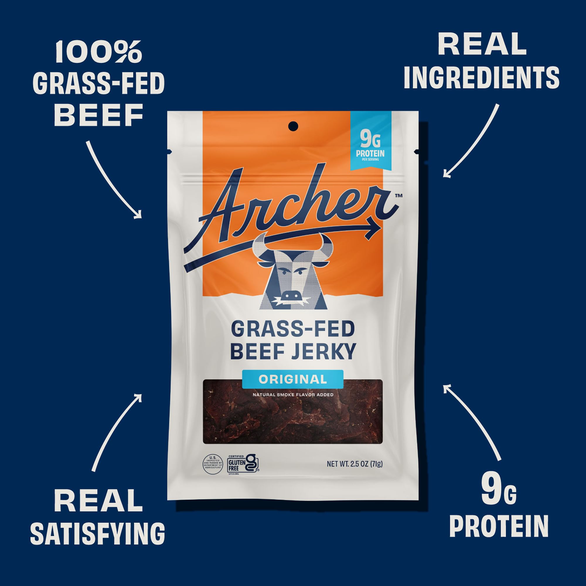 Archer Jerky porción en mano para visualizar tamaño y control de ración