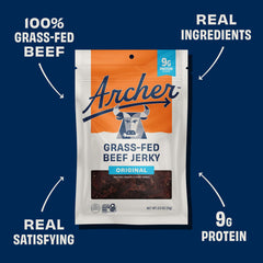 Archer Jerky porción en mano para visualizar tamaño y control de ración