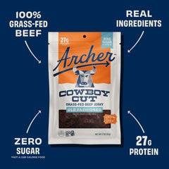 Archer jerky presentado en tabla como snack proteico para compartir