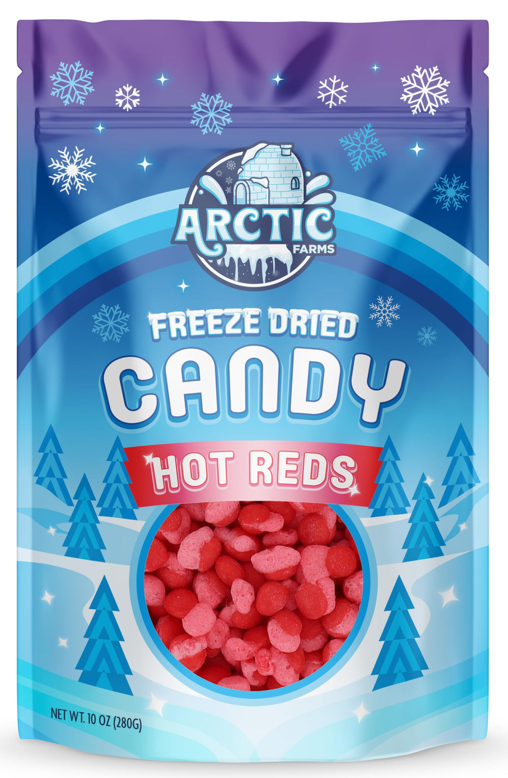 Arctic Farms bolsa resellable abierta mostrando cierre práctico y conservación