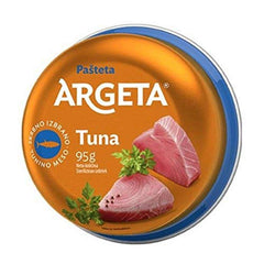 Argeta paté de atún vista frontal de la lata mostrando la etiqueta y uso práctico