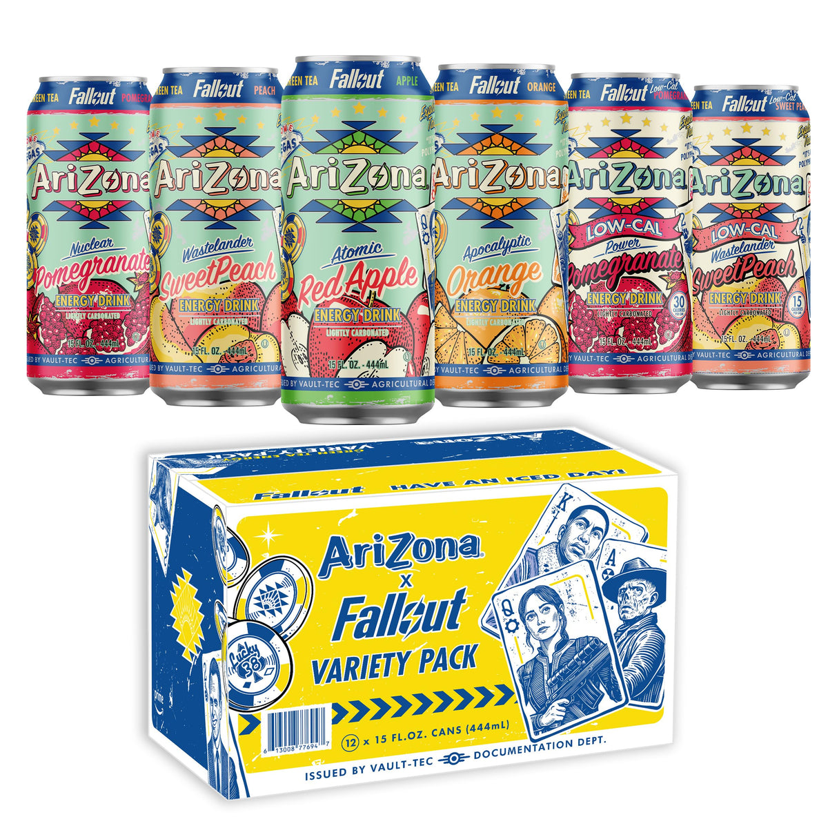 AriZona x Fallout pack frontal mostrando las 12 latas y diseño llamativo