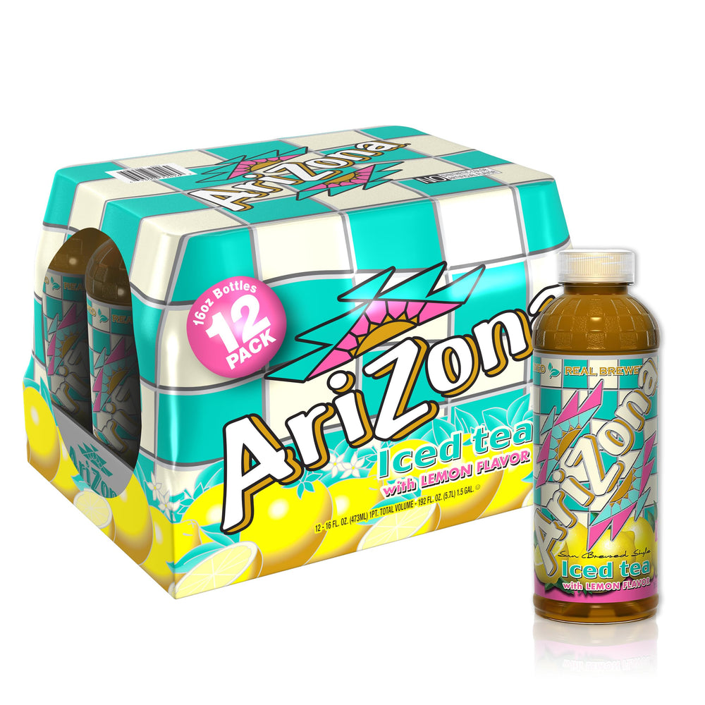 AriZona botella frontal mostrando etiqueta y cantidad para identificación rápida