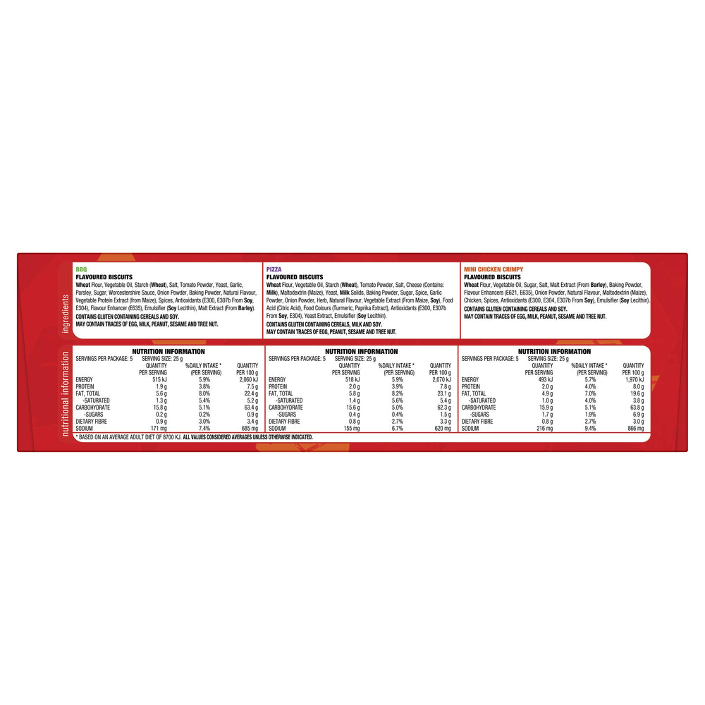 Arnott's Shapes textura crujiente de la galleta con condimento visible, sabor intenso