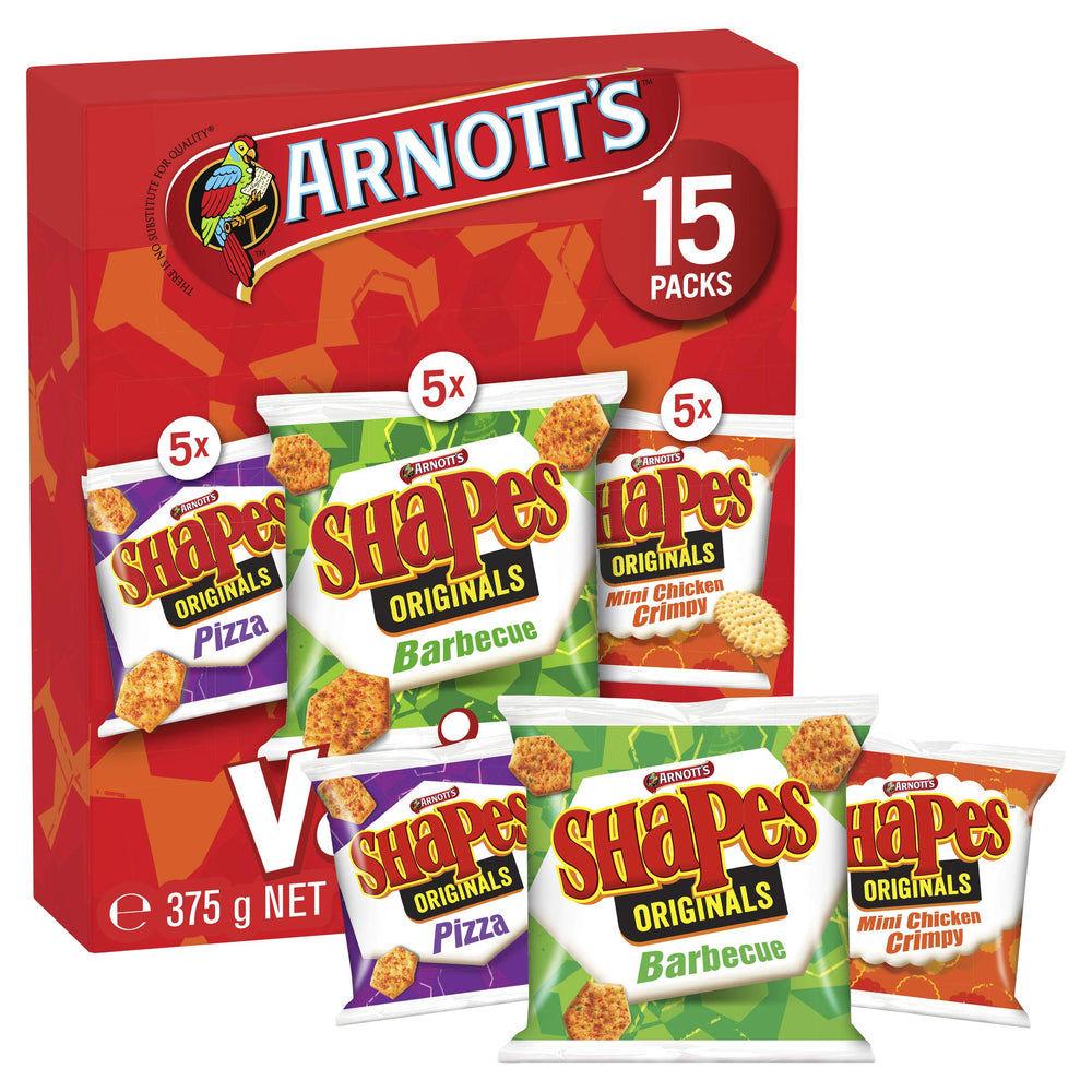 Arnott's Shapes mesa de aperitivos con variedad de sabores, ideal para compartir