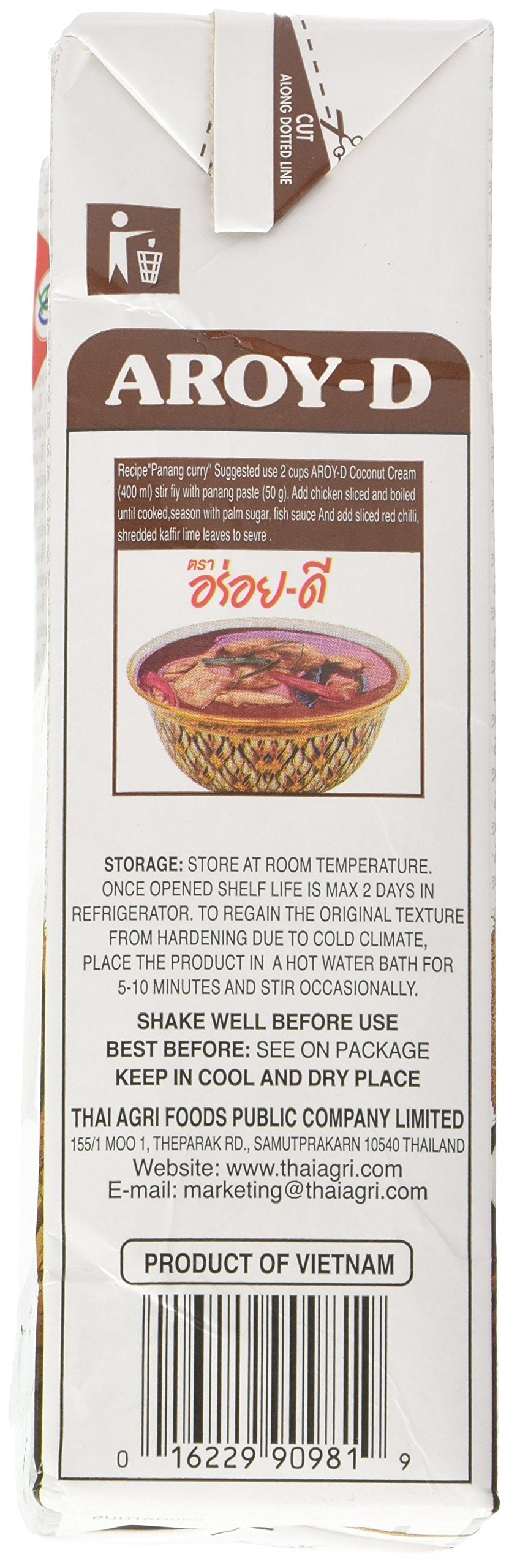 Aroy-D crema en curry y postre servido, ilustra versatilidad culinaria y sabor