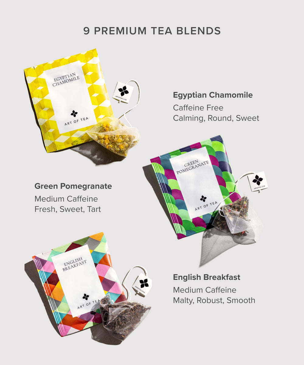 Art of Tea disposición de las variedades para elegir según cafeína