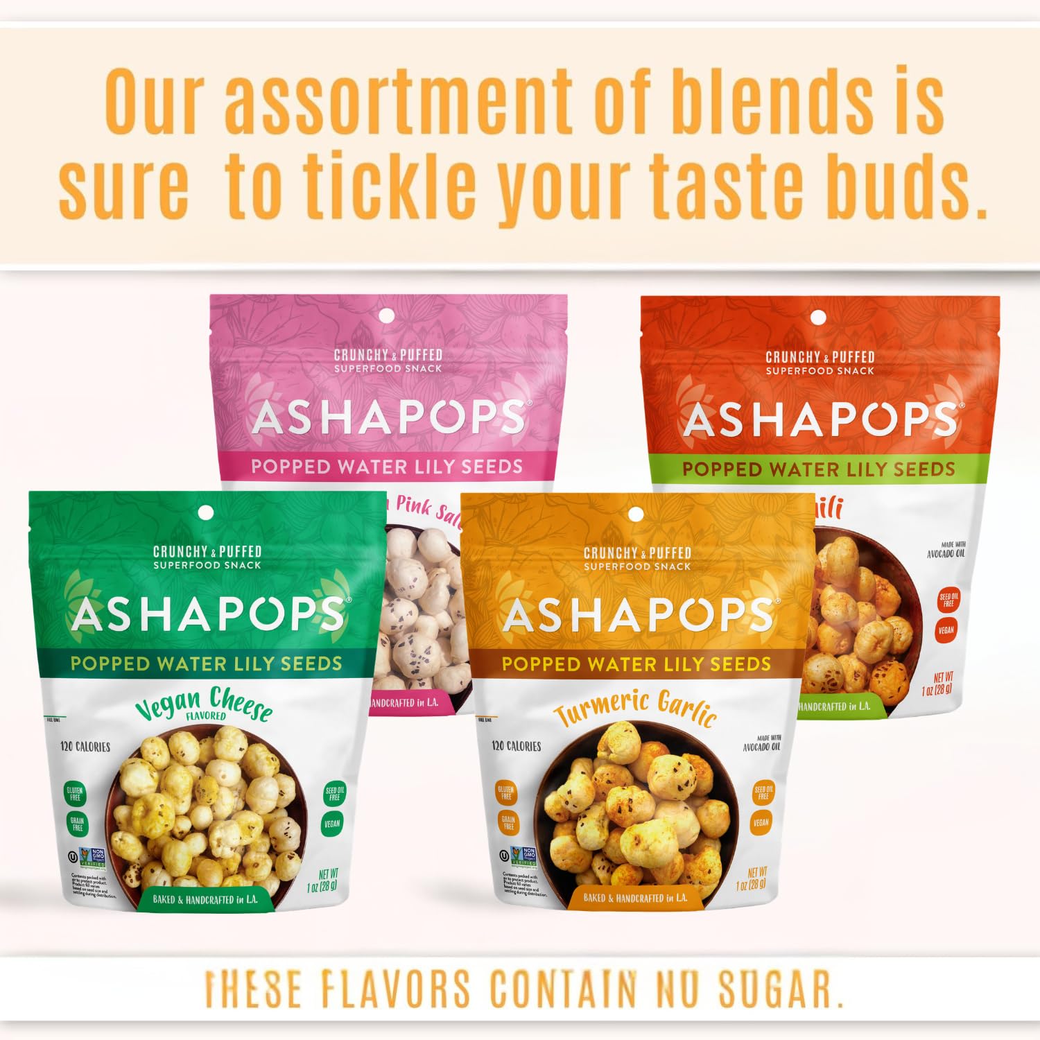 AshaPops bolsa abierta con semillas infladas listas para comer