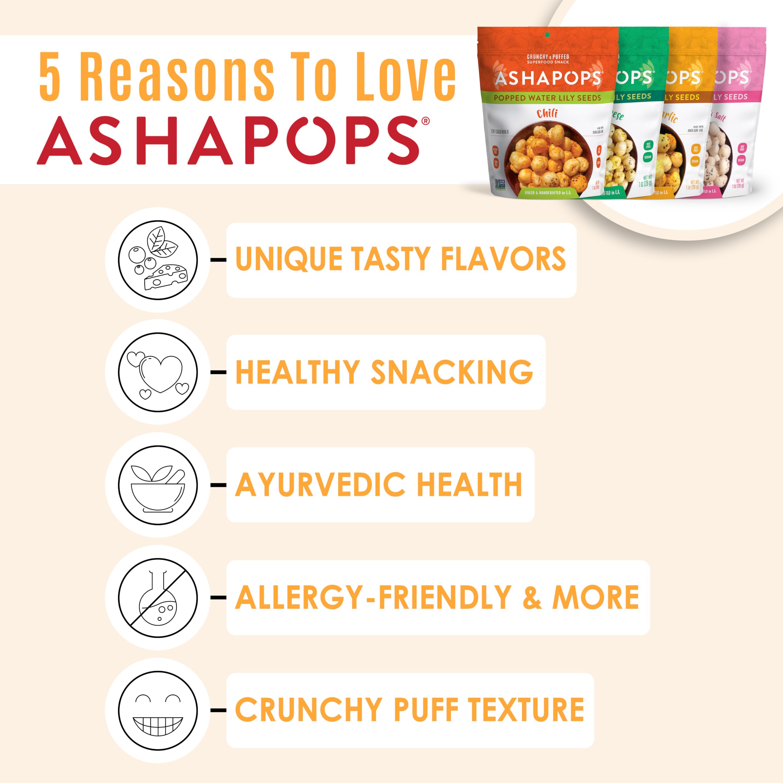 AshaPops primer plano de textura crujiente que resalta ligereza