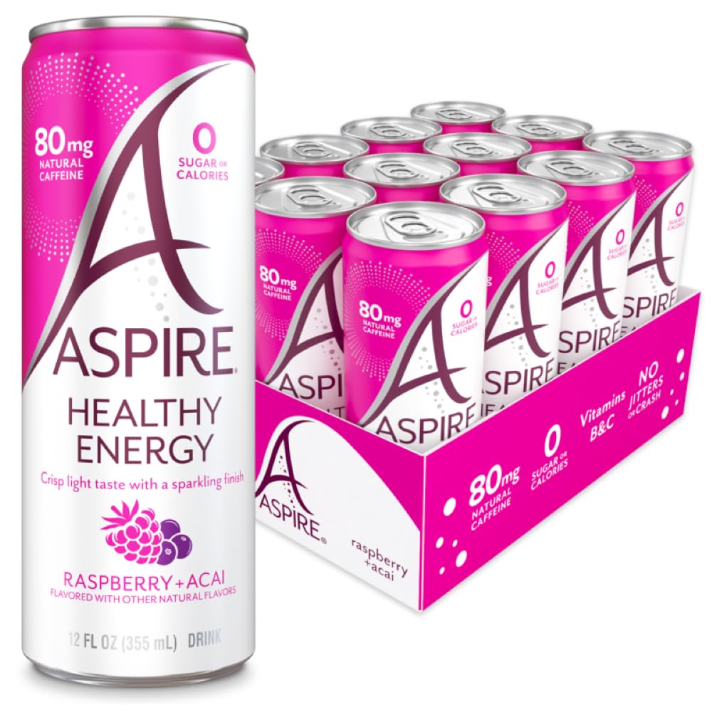ASPIRE lata frontal Raspberry Acai mostrando lata y diseño atractivo para energía limpia