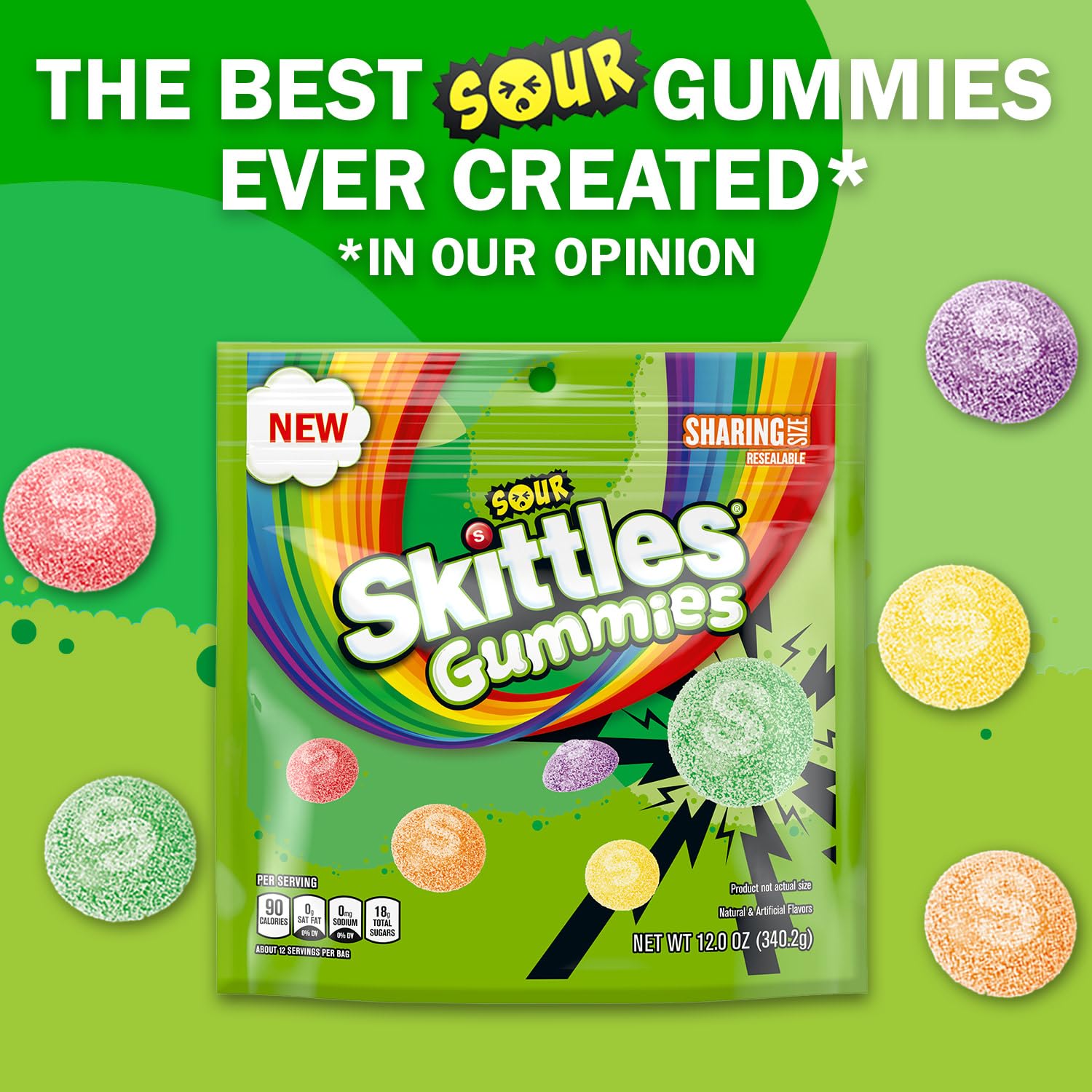 Assortit Skittles Sours primer plano de textura gomosa que destaca suavidad