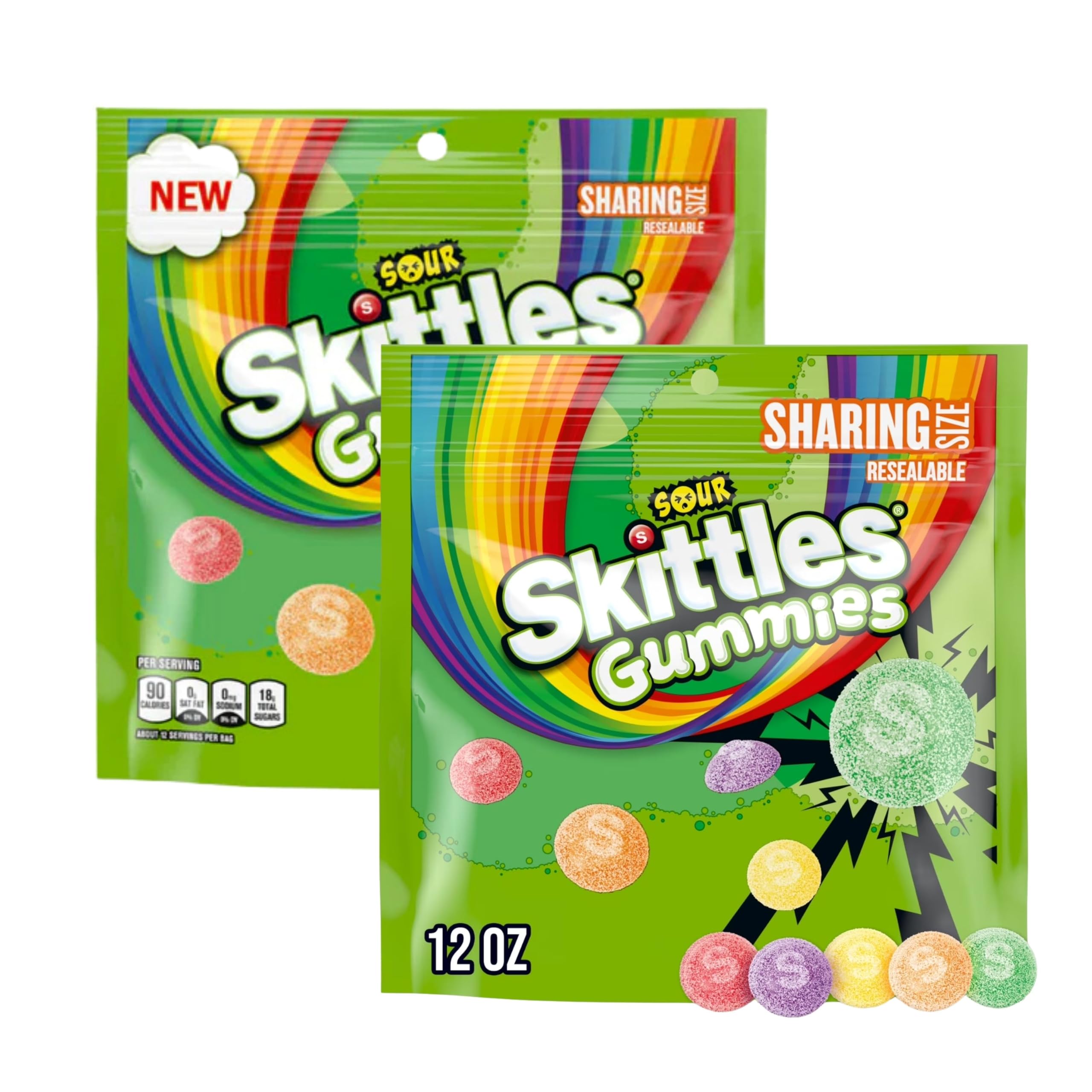 Assortit Skittles Sours frontal del pouch mostrando colores vibrantes y conveniencia