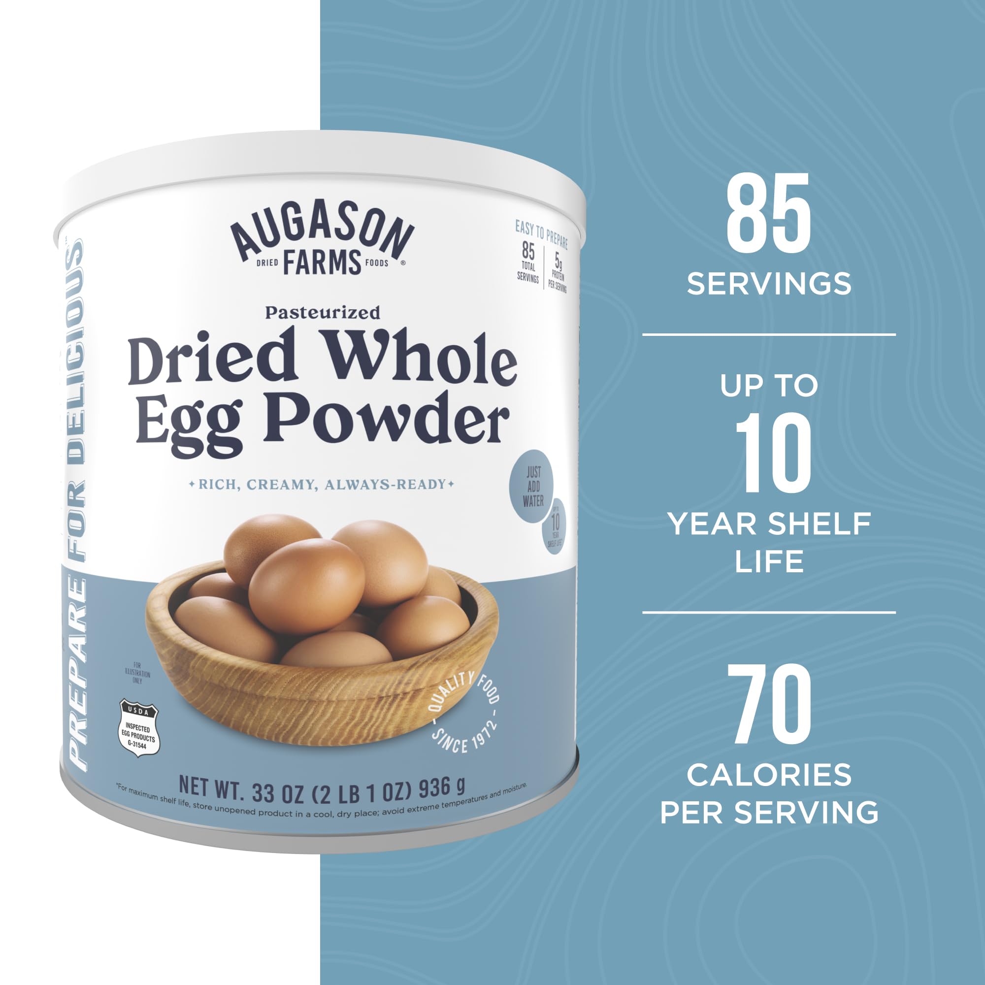 Augason Farms polvo de huevo textura cercana fácil de mezclar