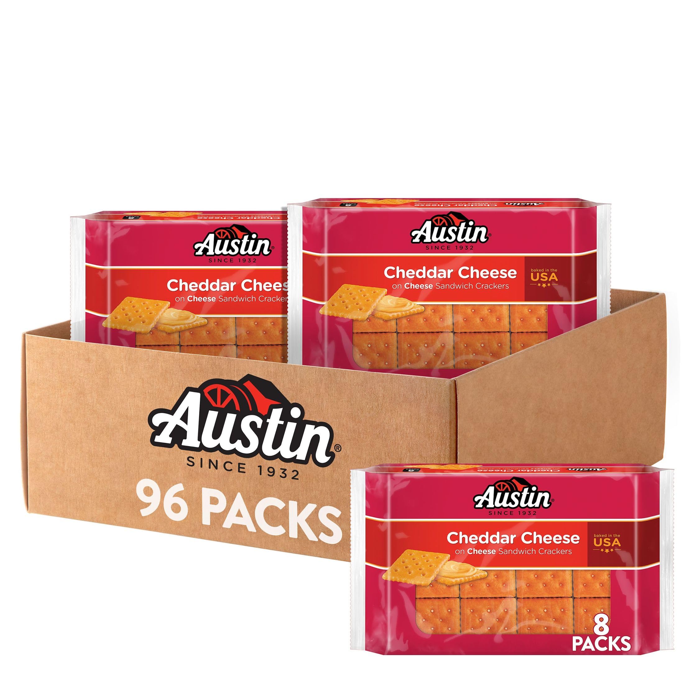 Austin empaque frontal mostrando bandejas y marca, práctico para almacenar