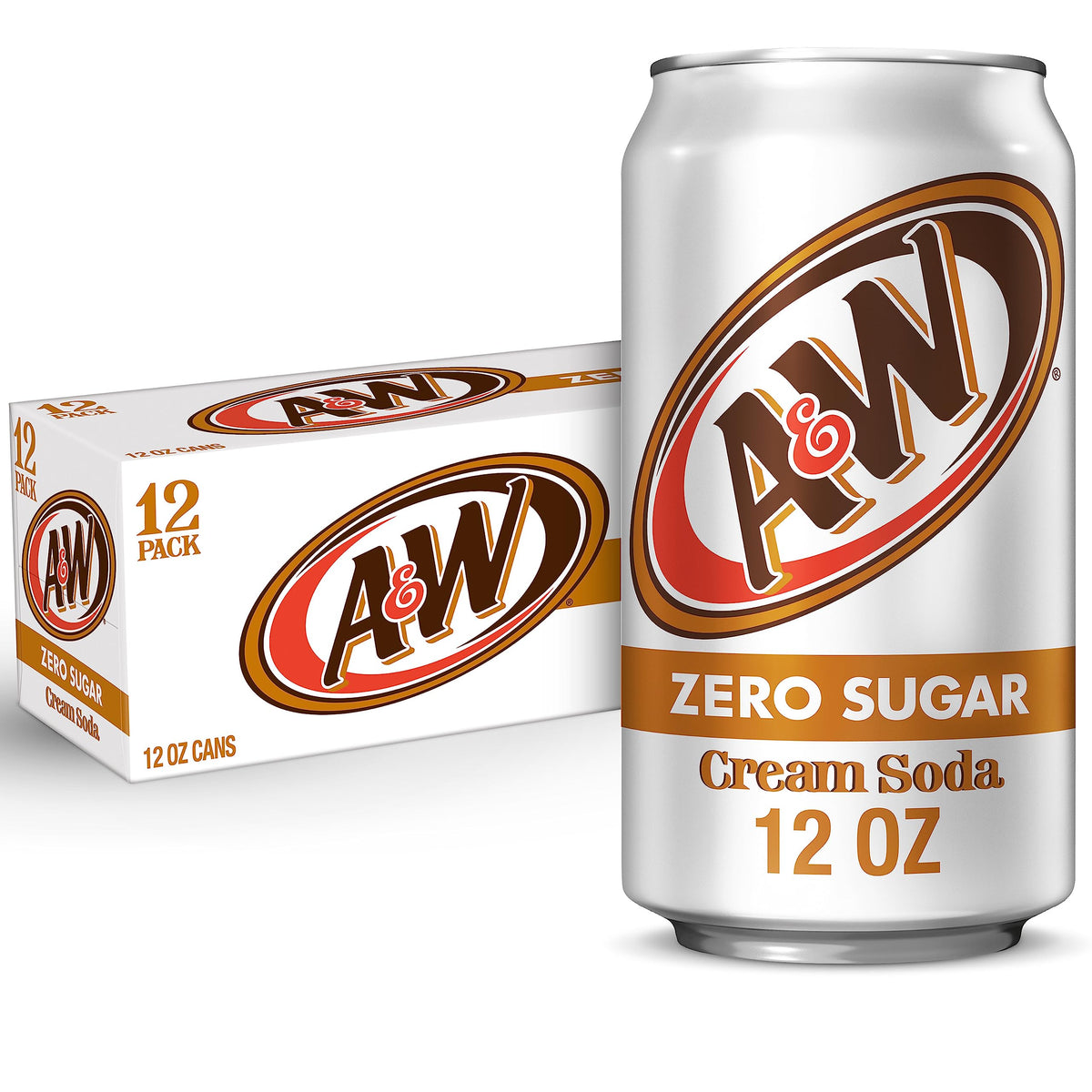 A&W lata frente mostrando diseño y sabor clásico sin azúcar