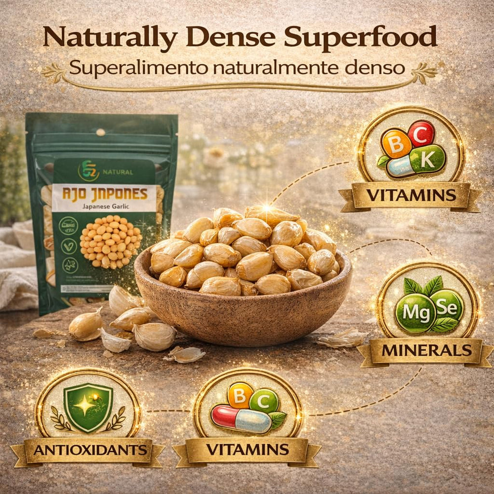 B-Experts ajo japonés etiqueta con información de ingredientes y sellos