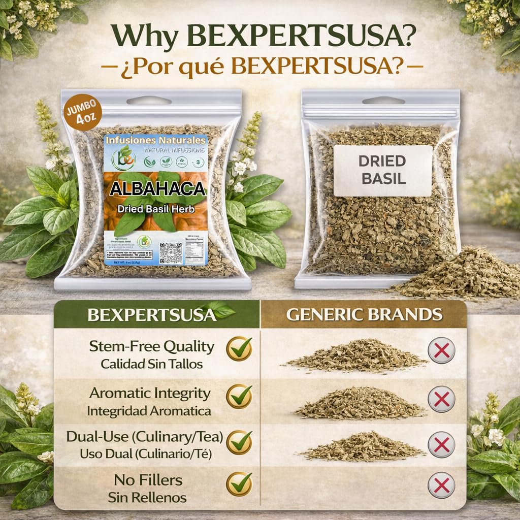 B-Experts frasco abierto con albahaca y mano para escala y facilidad de uso