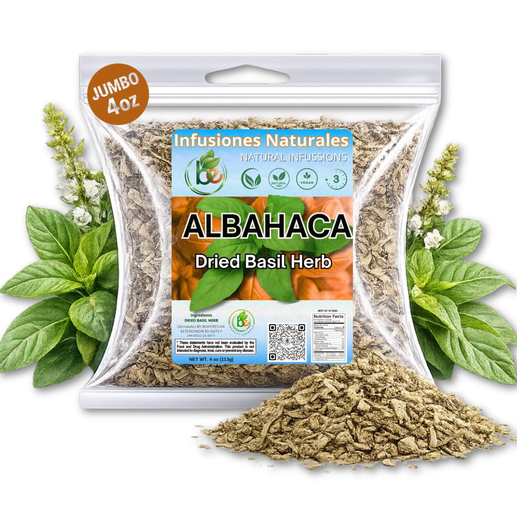 B-Experts empaque frontal mostrando albahaca seca y beneficio de conservación