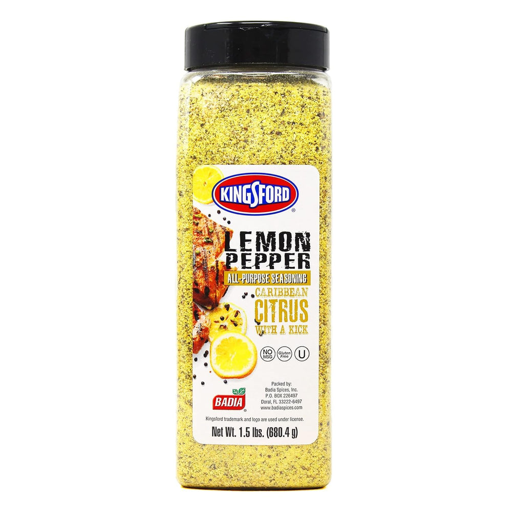 Badia Kingsford en uso sobre filete a la parrilla, realza sabor con toque cítrico