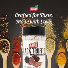 Badia sal trufa negra textura de los cristales y partículas aromáticas visibles