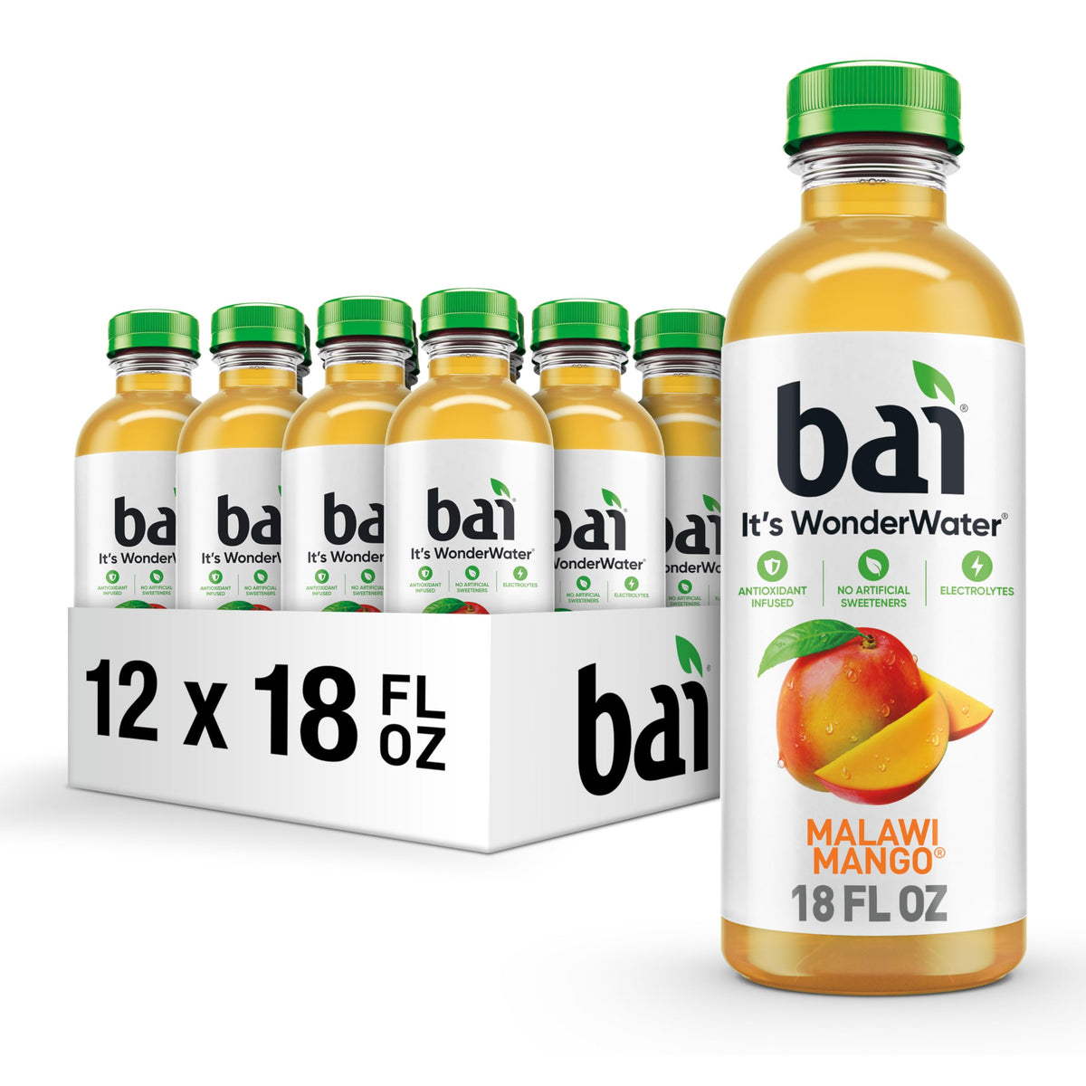 Bai frente de botella mostrando diseño y sabor Malawi Mango