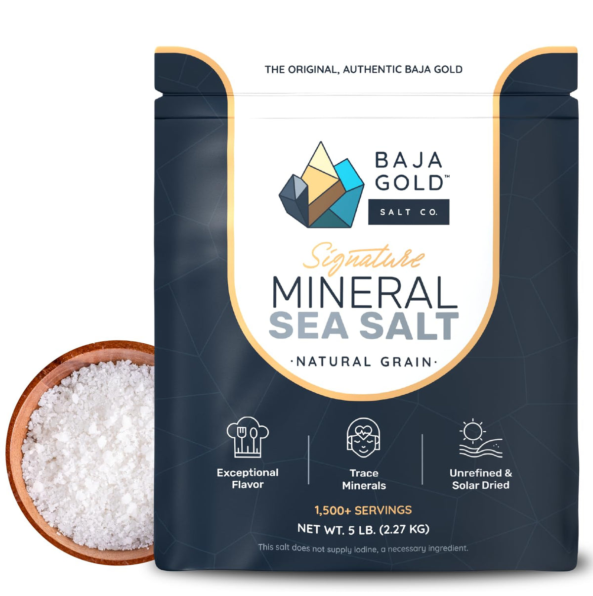 Baja Gold paquete frontal 5 lb mostrando envase resellable y presentación