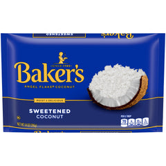 Baker's empaque frontal del coco azucarado mostrando la marca y presentación