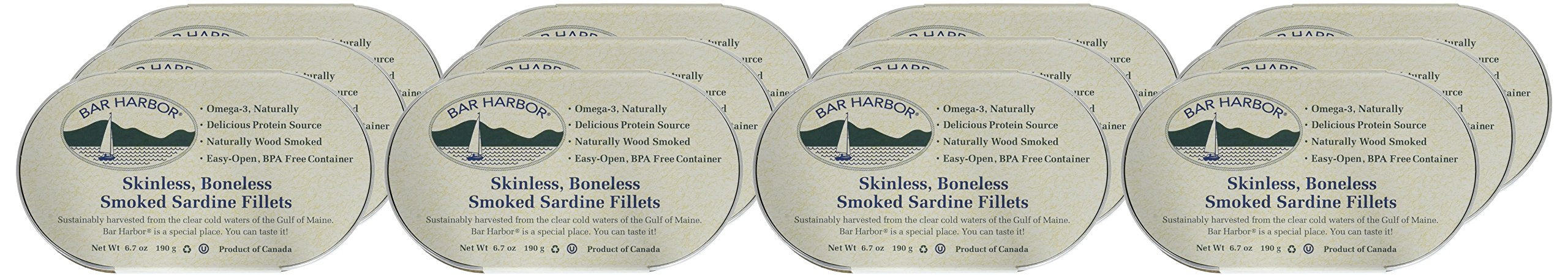 Bar Harbor etiqueta que muestra origen canadiense y pesca sostenible