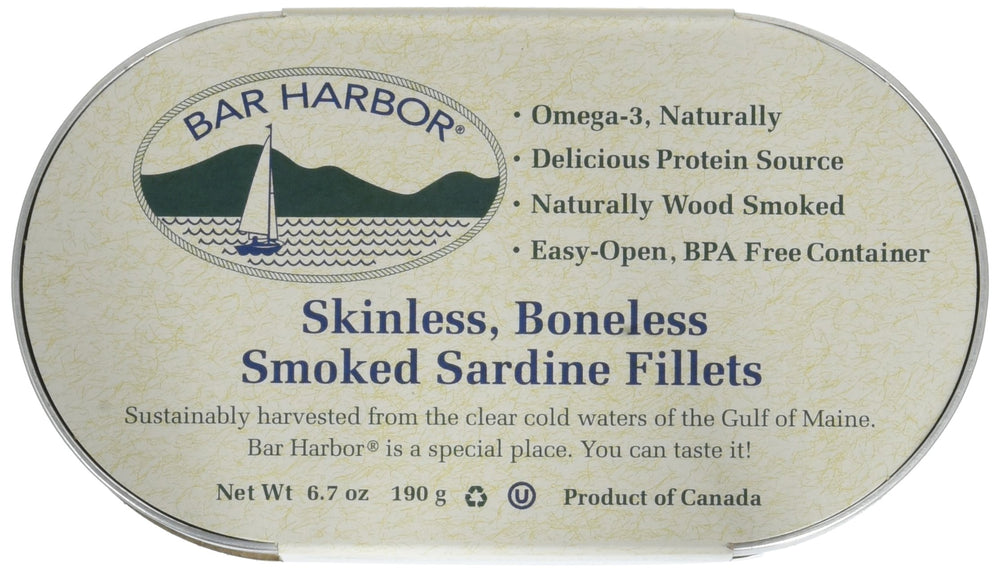 Bar Harbor filetes en lata vista frontal y presentación apetecible