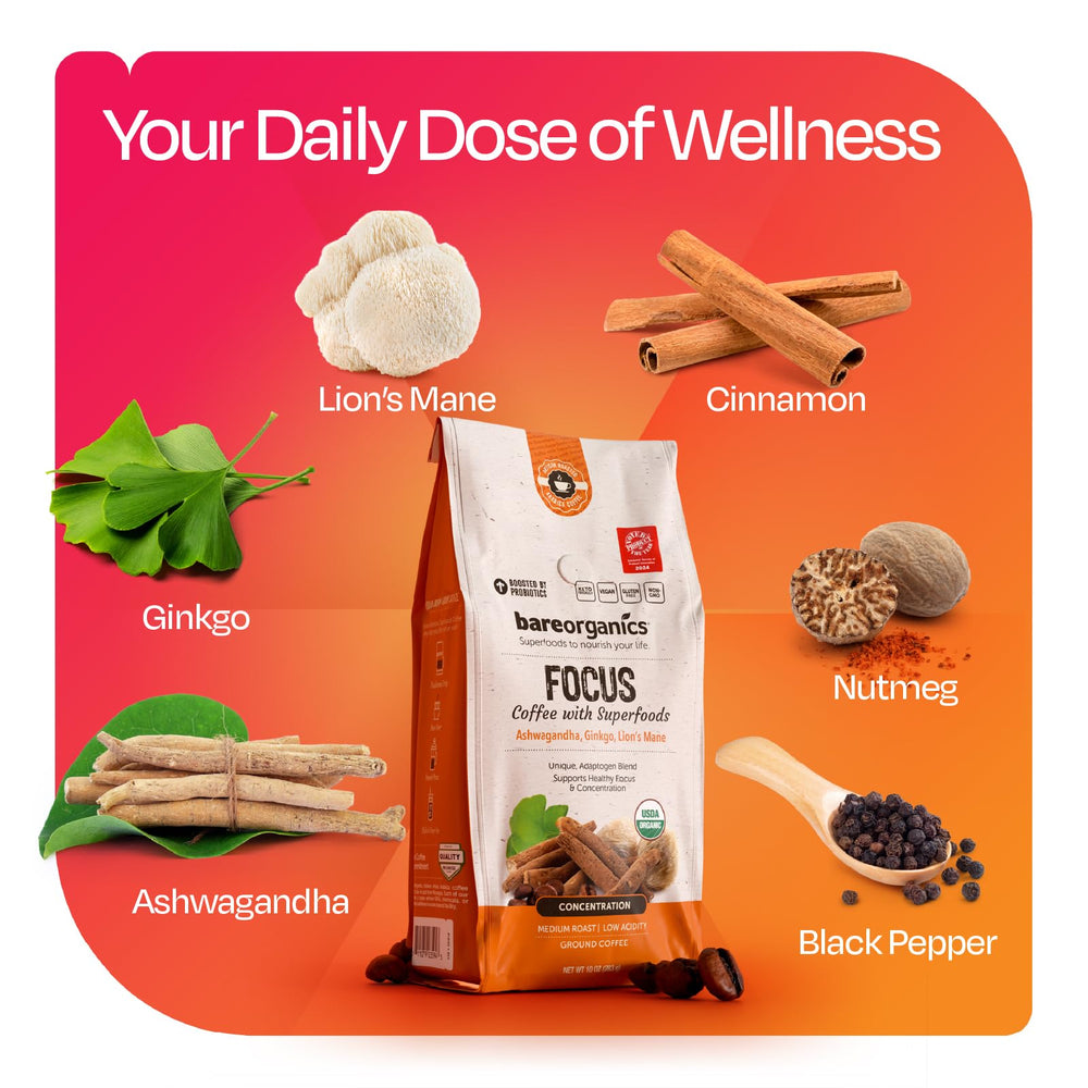 BareOrganics etiqueta con lista de ingredientes y certificaciones visibles