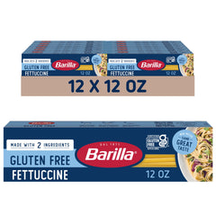 Barilla fettuccine frente del empaque mostrando marca y beneficio sin gluten