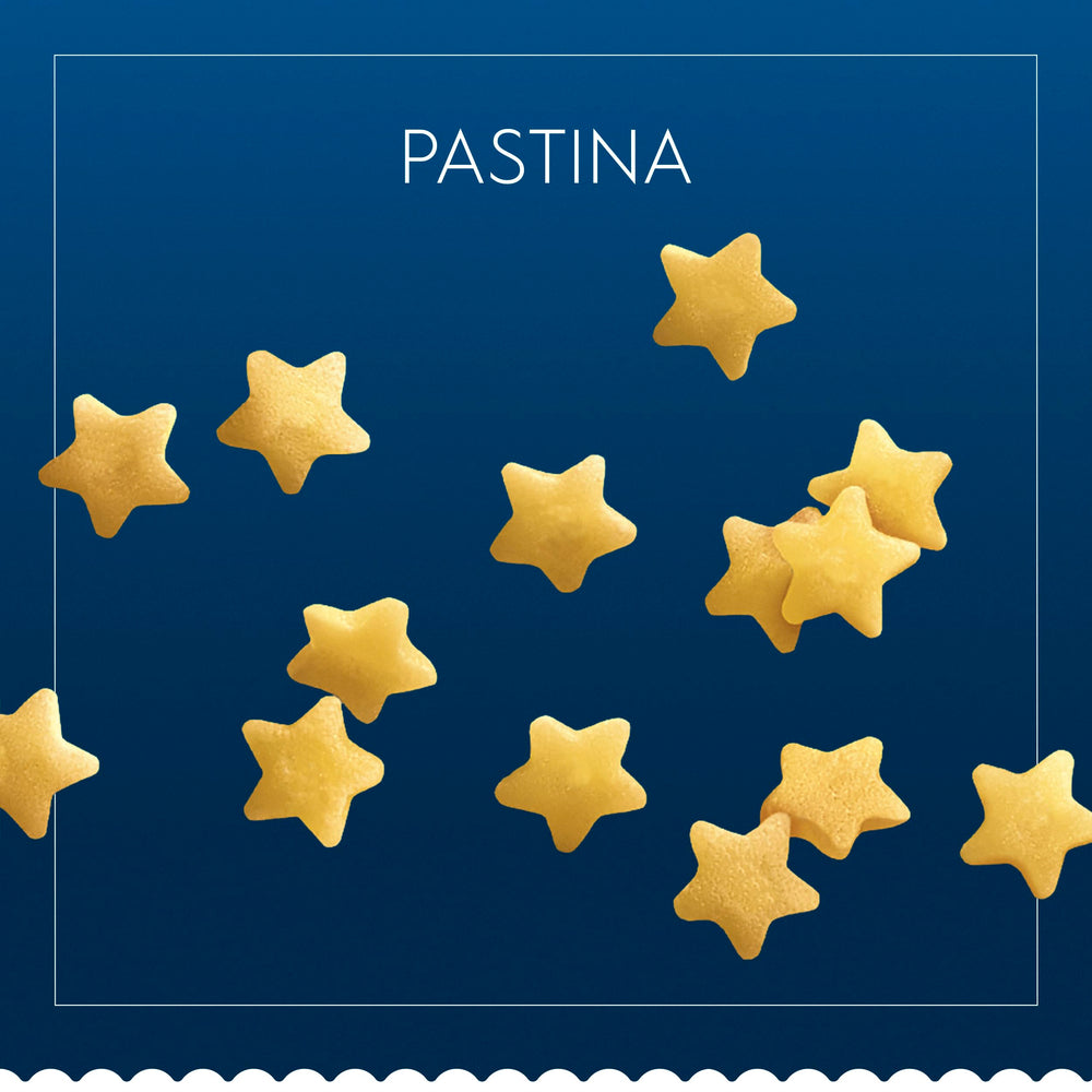 Granos y sémola de trigo duro junto a Barilla pastina, muestra de ingredientes