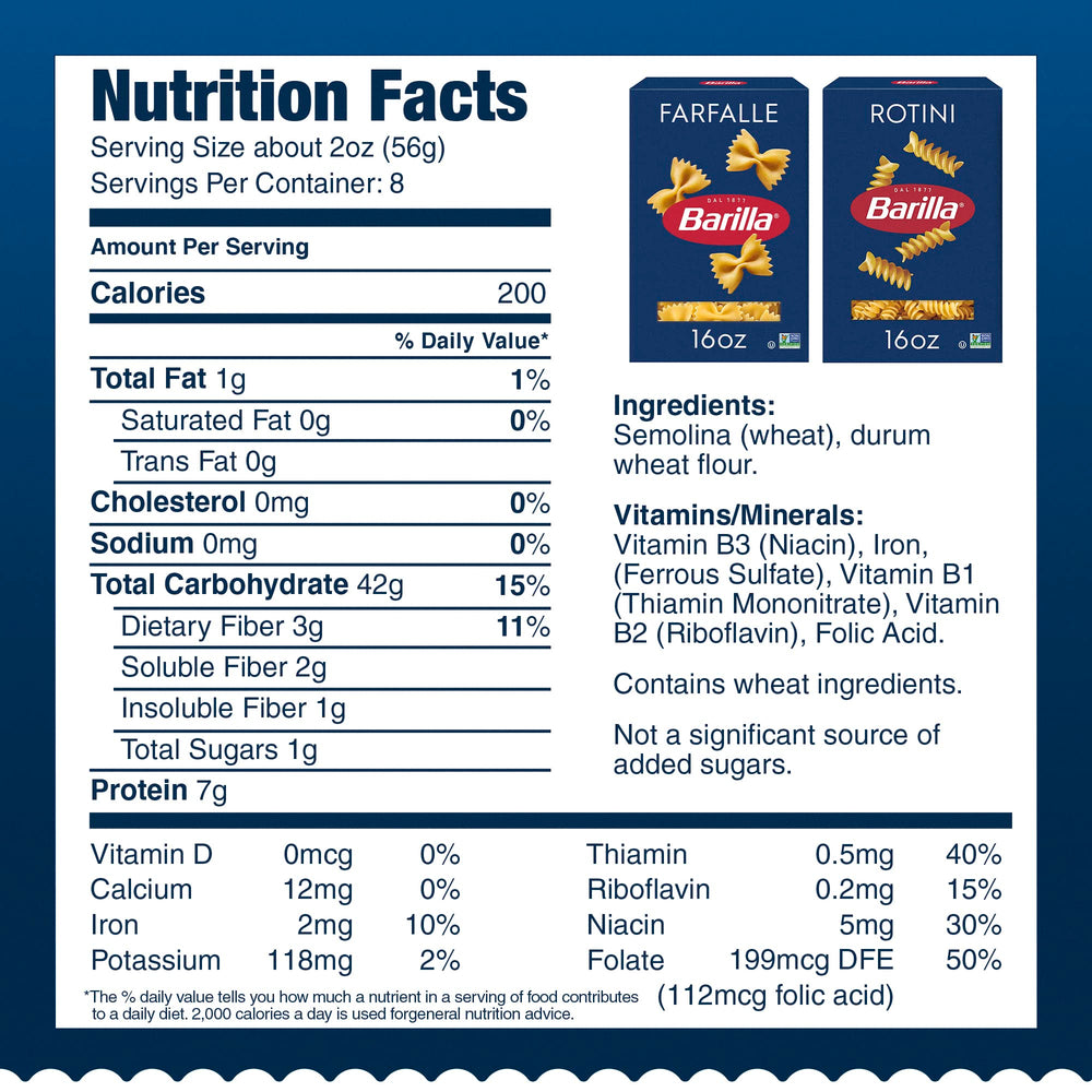 Barilla caja Rotini que destaca forma y facilidad de cocción