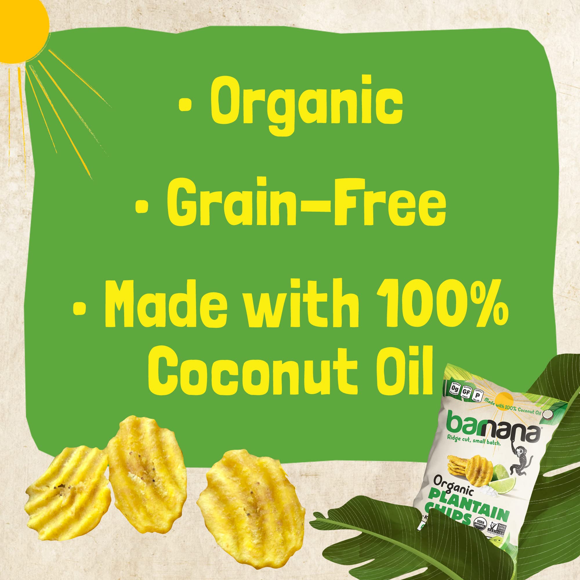 Barnana primer plano de chip mostrando corte y fritura en aceite de coco