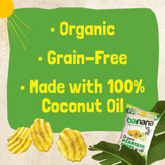 Barnana primer plano de chip mostrando corte y fritura en aceite de coco