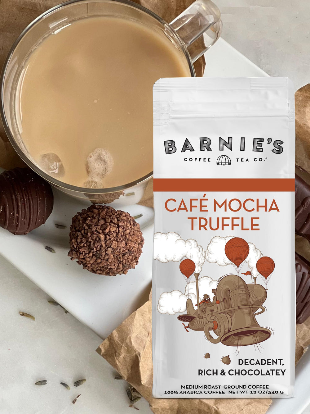 Barnie's Coffee Tea Co. textura del café molido mostrando aroma intenso