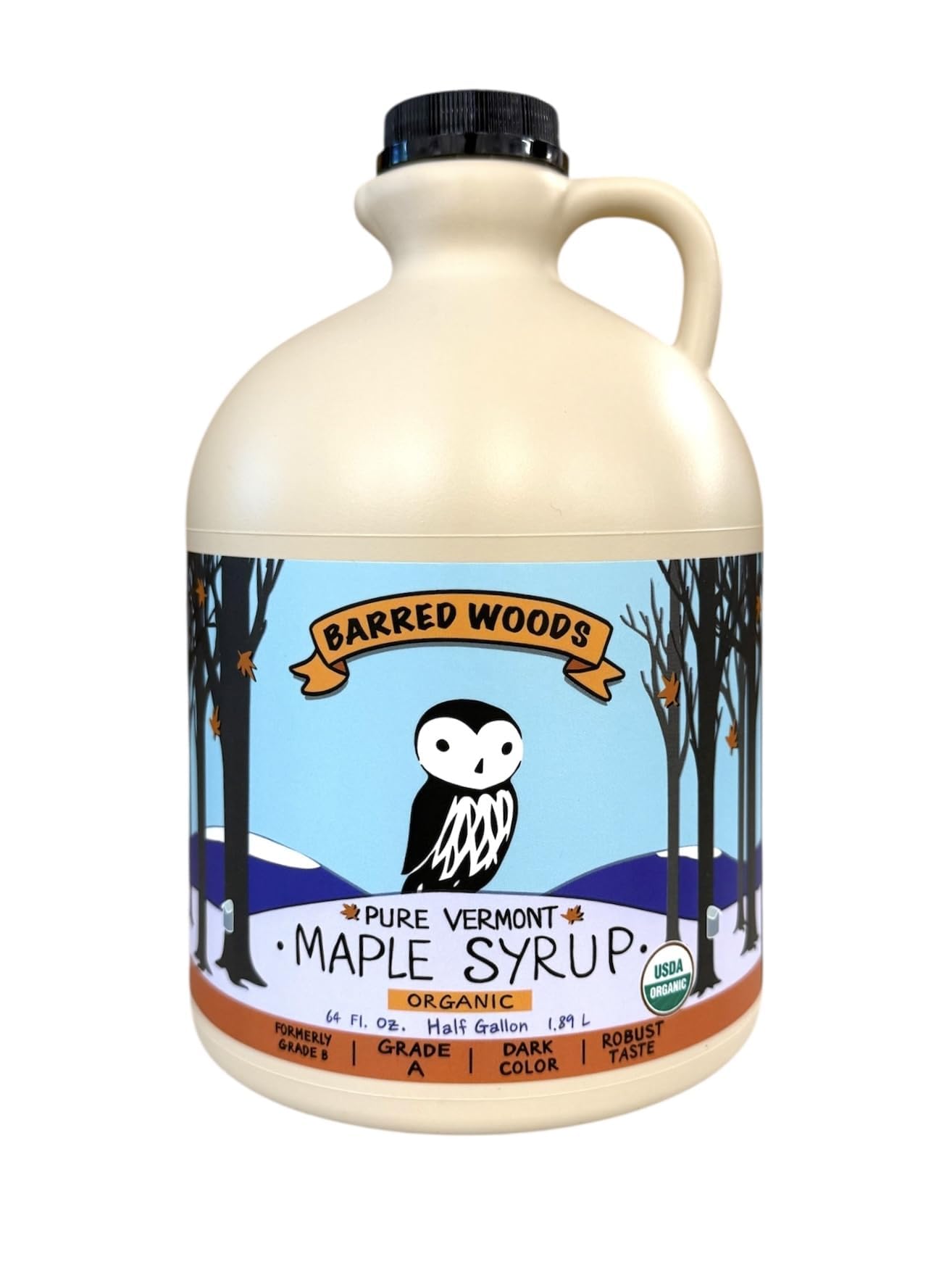 Barred Woods jarra frontal 64 oz mostrando envase y etiqueta orgánica