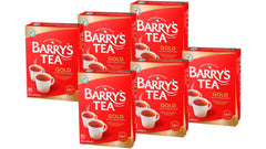 Barry's Tea frente del empaque Gold Blend mostrando marca y beneficio de sabor consistente