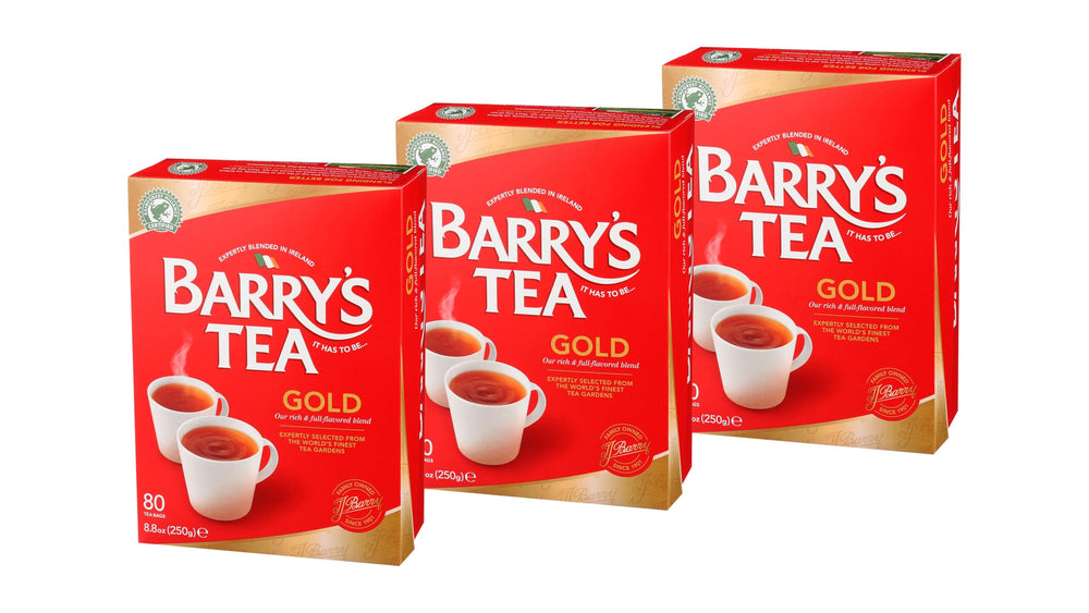 Barry's Tea frente del empaque mostrando 80 bolsitas y beneficios de sabor