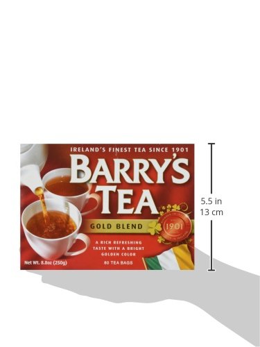 Comparación de tamaño Barry's Tea junto a taza para referencia de cantidad