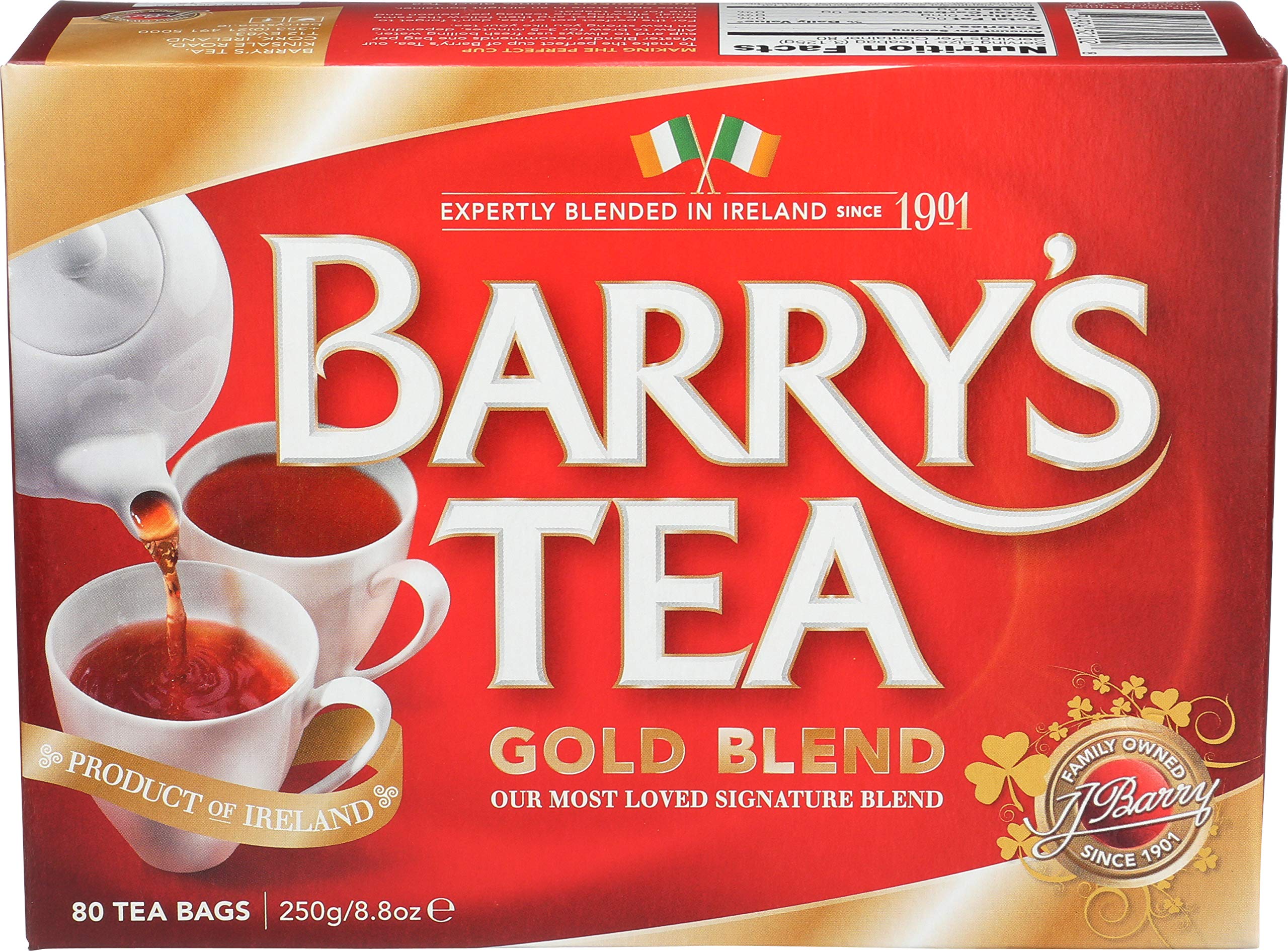 Barry's Tea frente del paquete mostrando diseño y cantidad