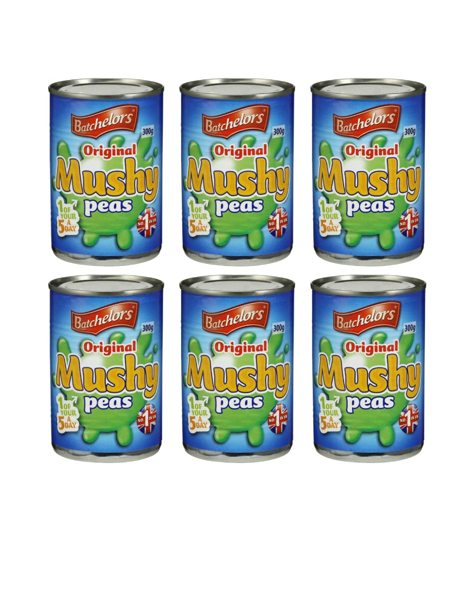 Batchelors mushy peas vista frontal de la lata mostrando la marca y fácil uso