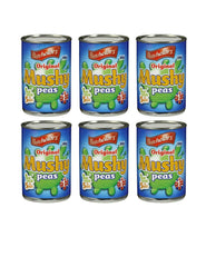 Batchelors mushy peas vista frontal de la lata mostrando la marca y fácil uso