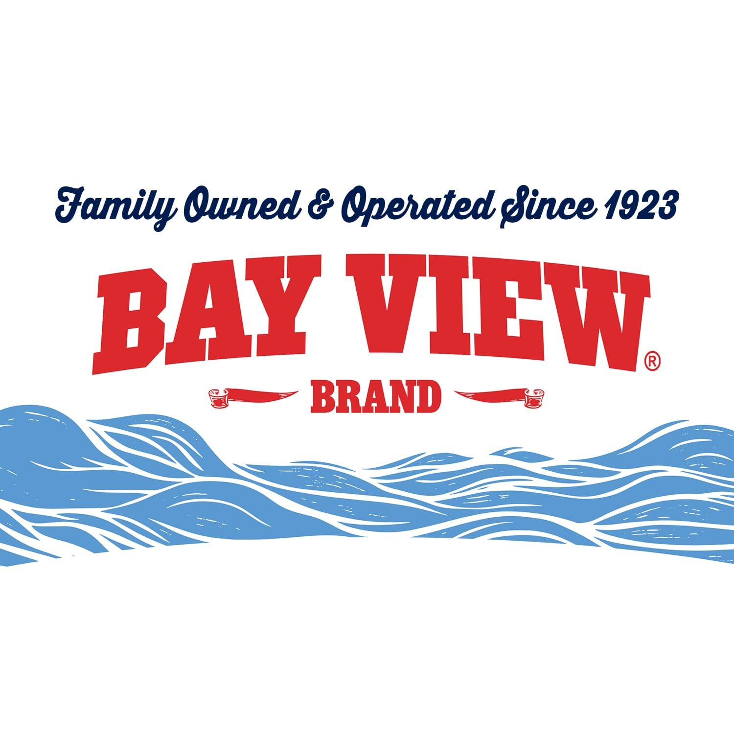 BAY VIEW BRAND frasco abierto mostrando la salmuera y facilidad de consumo