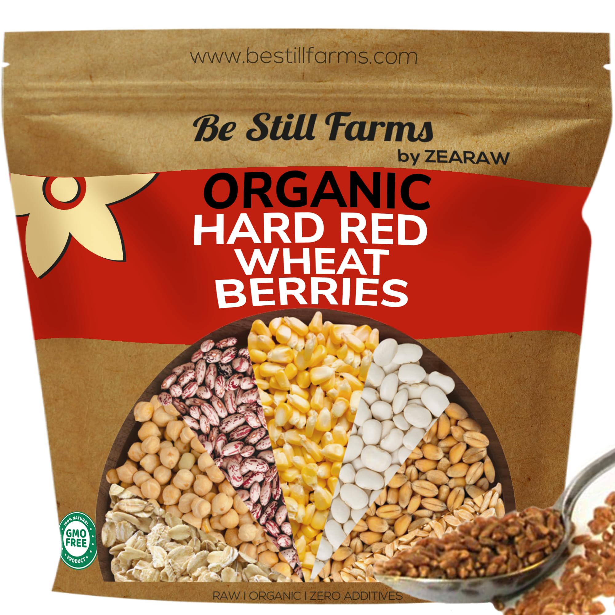 Be Still Farms frente del empaque mostrando 4.8 lb y beneficio de almacenamiento práctico