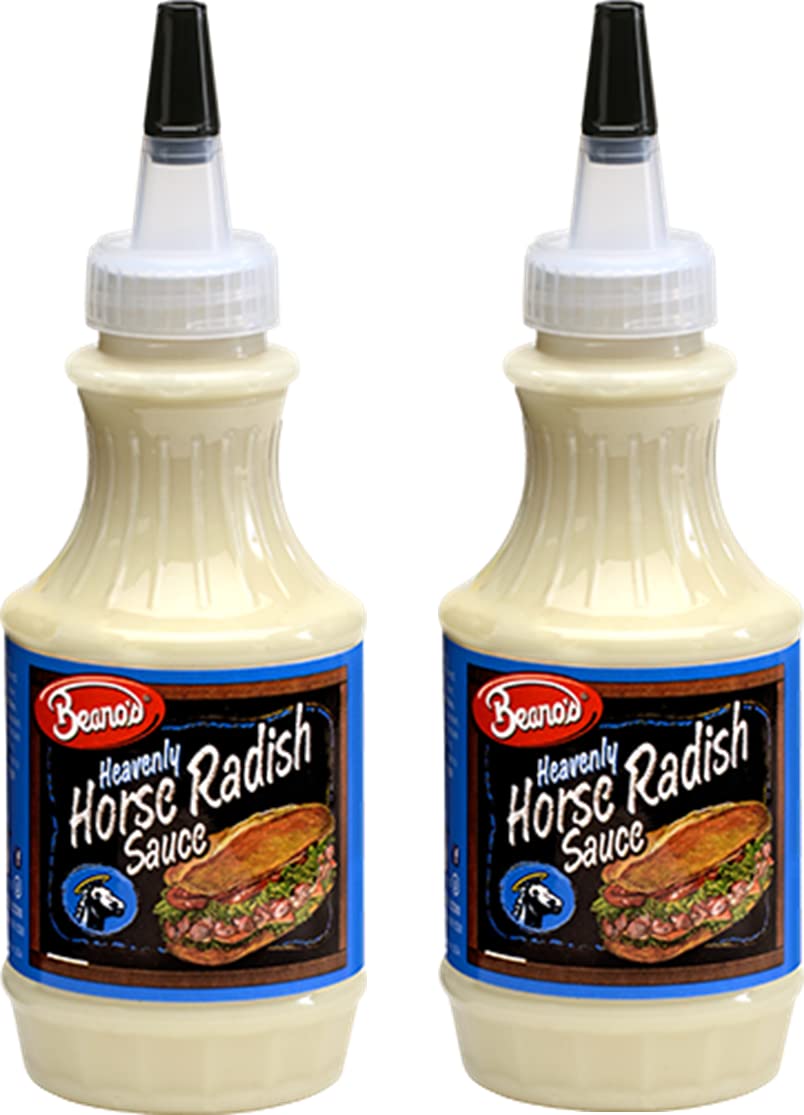 Beano's botella frontal mostrando etiqueta y sabor picante cremoso