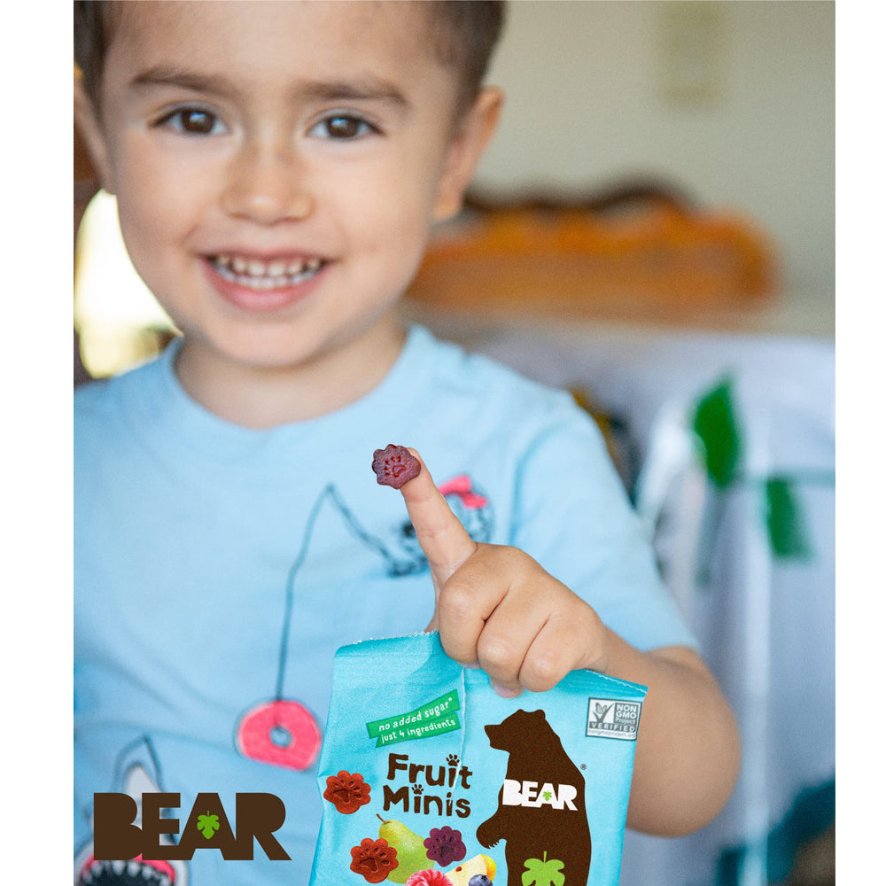 BEAR etiqueta de ingredientes destacando solo puré de fruta natural