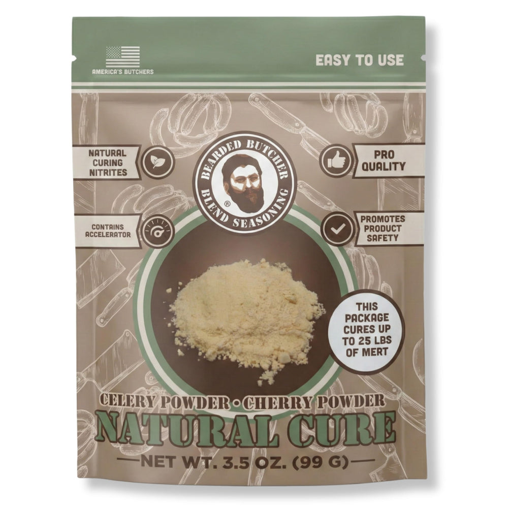 Bearded Butcher Blend envase frontal mostrando la mezcla y beneficio de curado natural